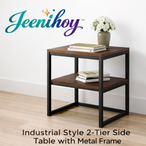 Jeenihoy™ Industrial Style 2-Tier Side Table with Metal Frame