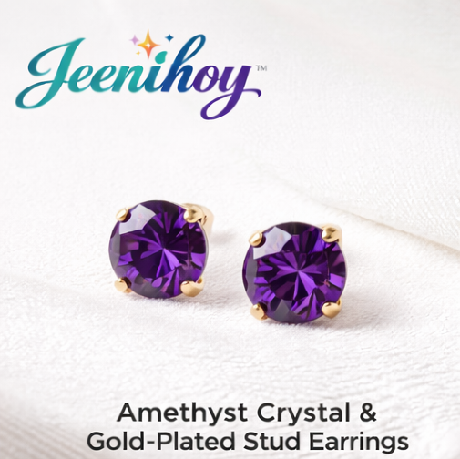 Jeenihoy™ Amethyst Crystal & Gold-Plated Stud Earrings