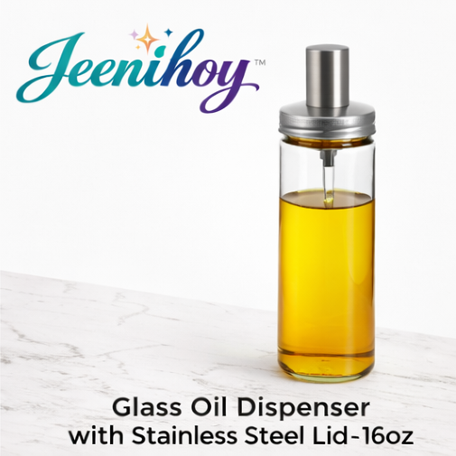 Jeenihoy™ Glass Oil Dispenser with Stainless Steel Lid - 16oz